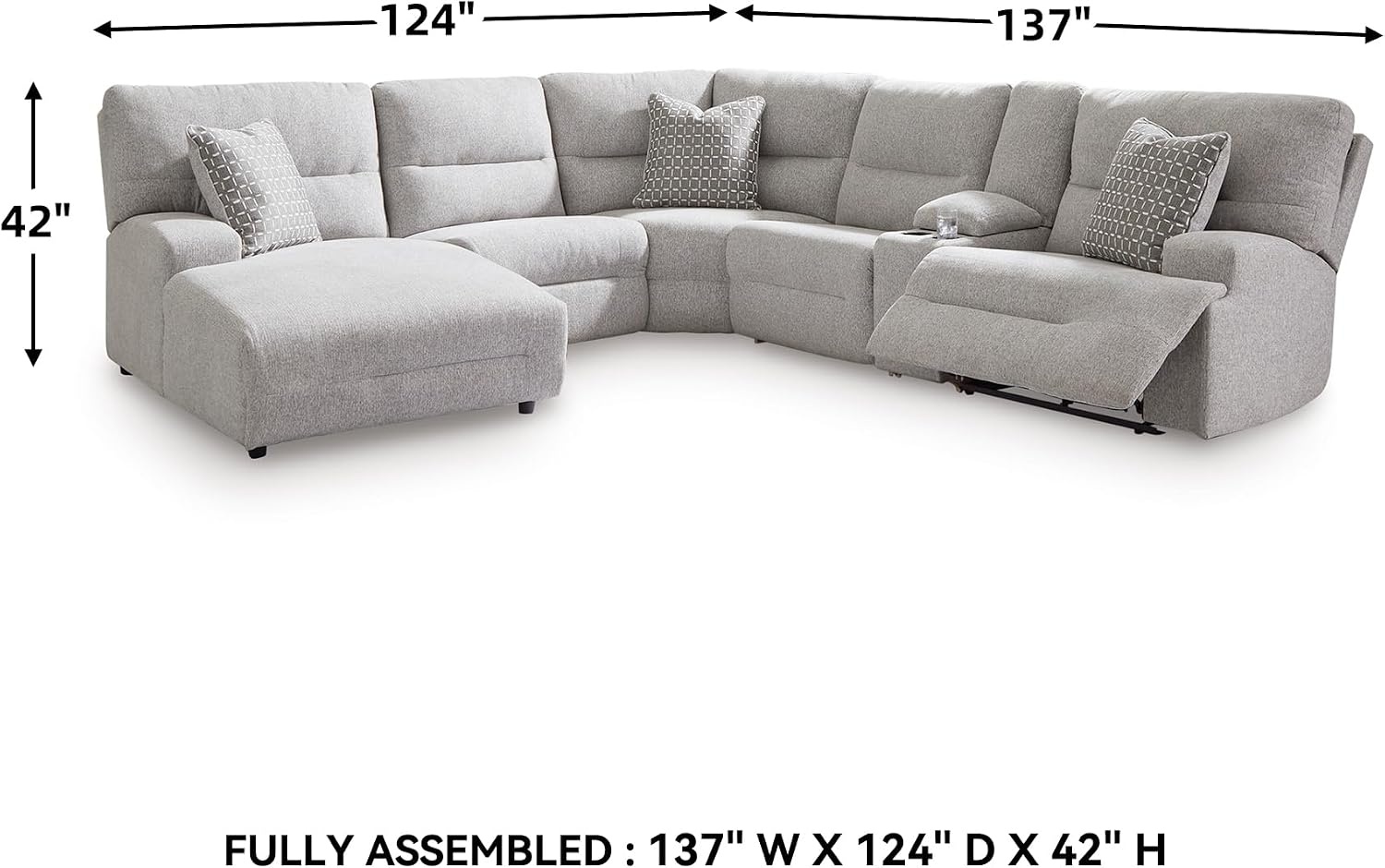 image:imageSignature Design by Ashley Acklen Place Stain Resistant Contemporary LeftArm Facing 3Piece Power Reclining Sectional Sofa with Chaise Adjustable Headrest USB PortsConsole and Cup Holders BluePewter