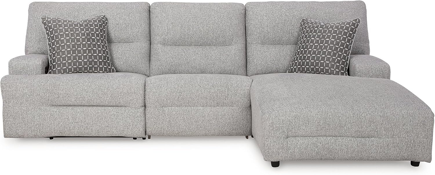 image:imageSignature Design by Ashley Acklen Place Stain Resistant Contemporary LeftArm Facing 3Piece Power Reclining Sectional Sofa with Chaise Adjustable Headrest USB PortsConsole and Cup Holders BluePewter