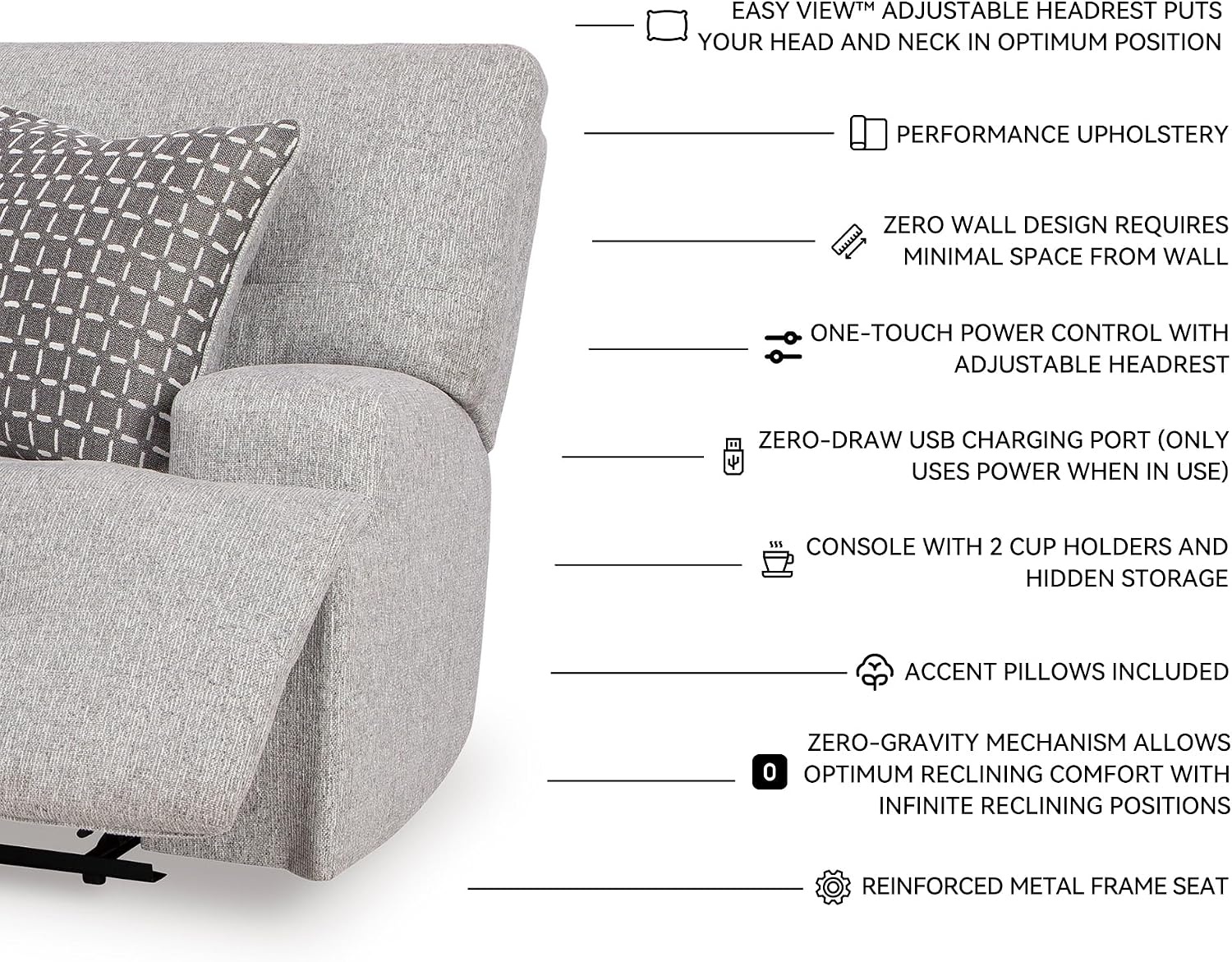 image:imageSignature Design by Ashley Acklen Place Stain Resistant Contemporary LeftArm Facing 3Piece Power Reclining Sectional Sofa with Chaise Adjustable Headrest USB PortsConsole and Cup Holders BluePewter