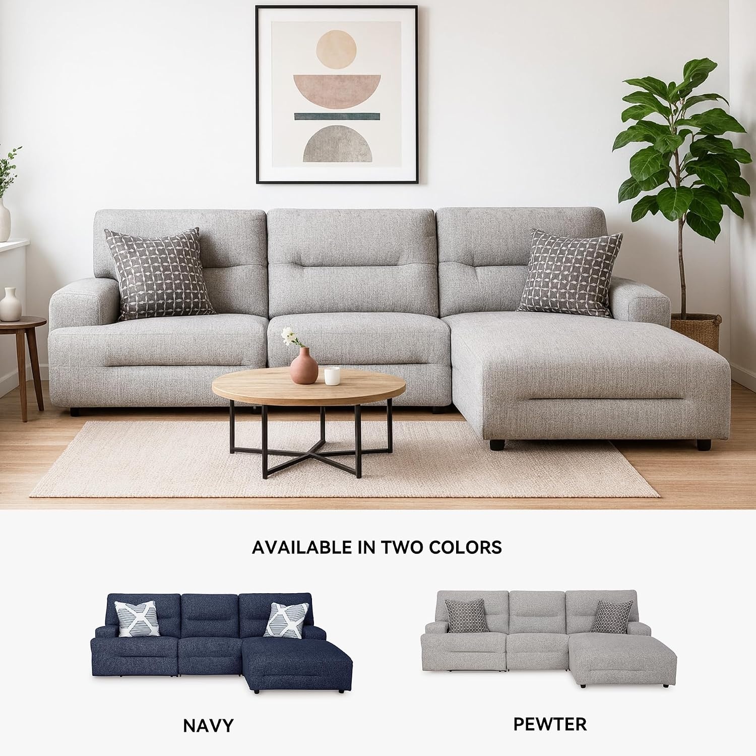 image:imageSignature Design by Ashley Acklen Place Stain Resistant Contemporary LeftArm Facing 3Piece Power Reclining Sectional Sofa with Chaise Adjustable Headrest USB PortsConsole and Cup Holders BluePewter