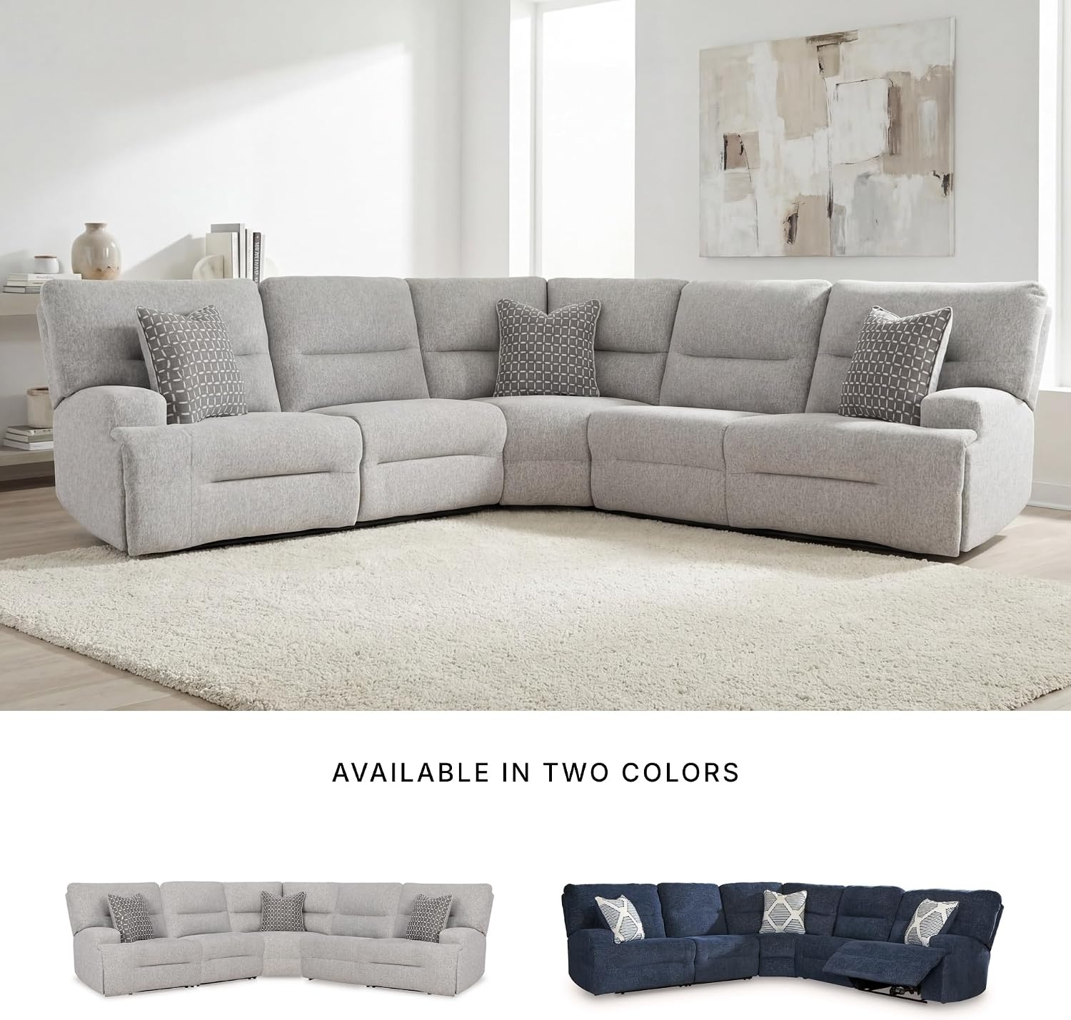 image:imageSignature Design by Ashley Acklen Place Stain Resistant Contemporary LeftArm Facing 3Piece Power Reclining Sectional Sofa with Chaise Adjustable Headrest USB PortsConsole and Cup Holders BluePewter
