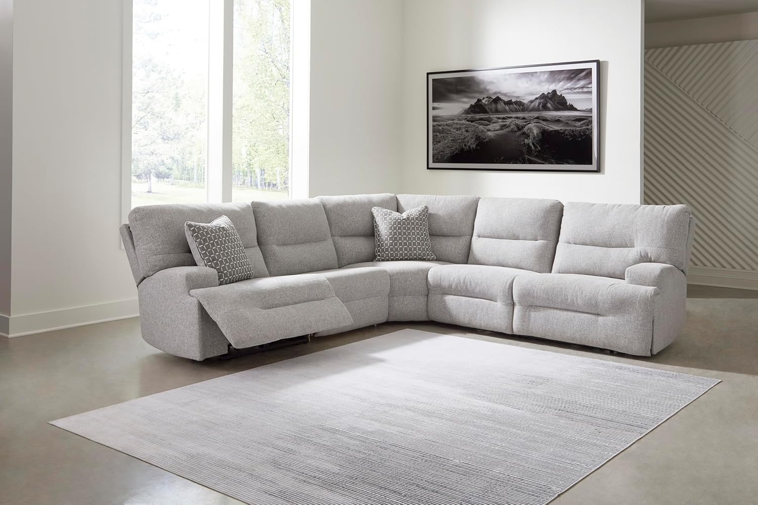 image:imageSignature Design by Ashley Acklen Place Stain Resistant Contemporary LeftArm Facing 3Piece Power Reclining Sectional Sofa with Chaise Adjustable Headrest USB PortsConsole and Cup Holders BluePewter
