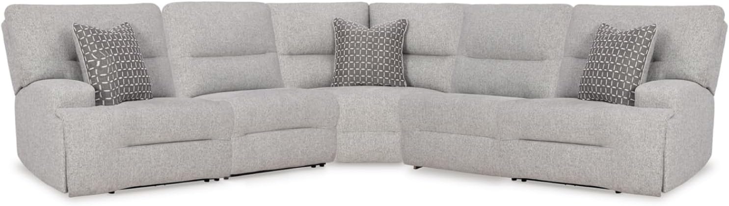 image:imageSignature Design by Ashley Acklen Place Stain Resistant Contemporary LeftArm Facing 3Piece Power Reclining Sectional Sofa with Chaise Adjustable Headrest USB PortsConsole and Cup Holders BluePewter
