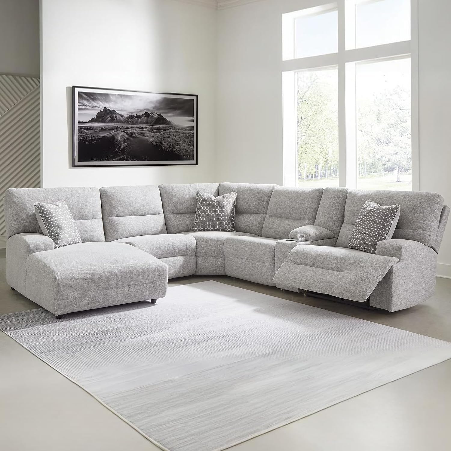 image:imageSignature Design by Ashley Acklen Place Stain Resistant Contemporary LeftArm Facing 3Piece Power Reclining Sectional Sofa with Chaise Adjustable Headrest USB PortsConsole and Cup Holders BluePewter