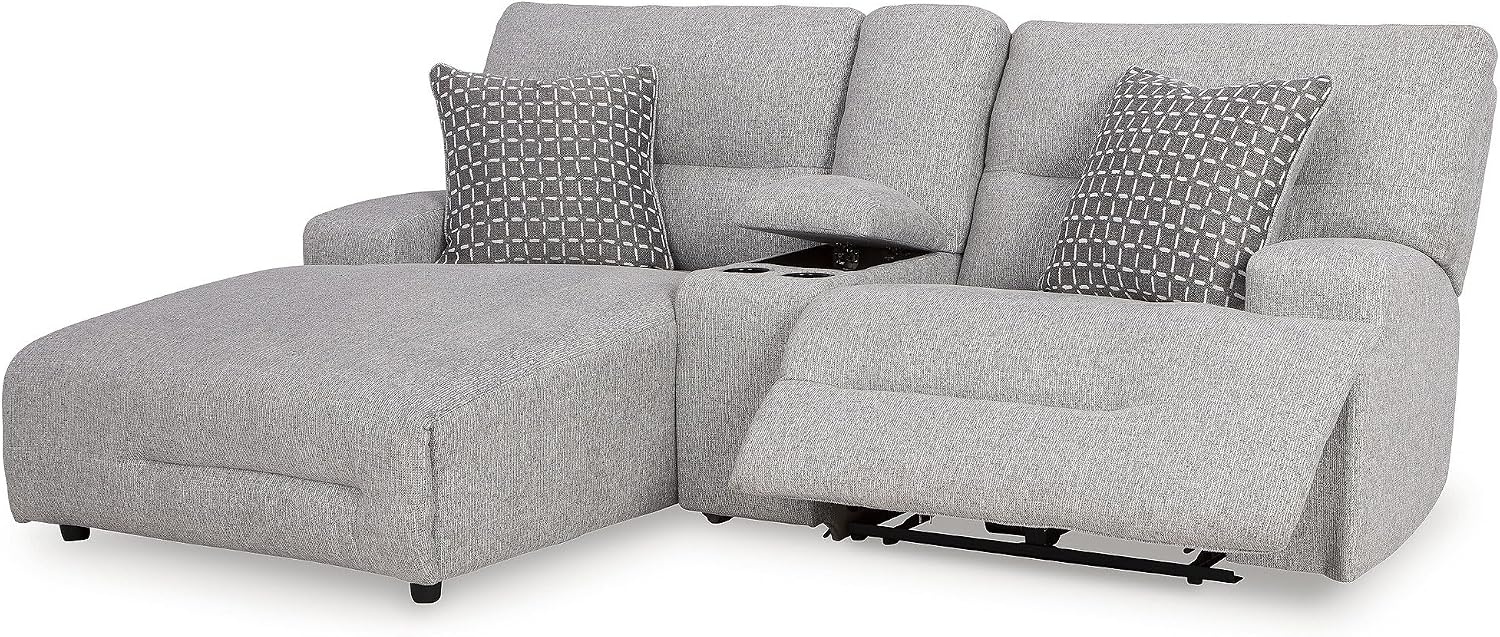 image:imageSignature Design by Ashley Acklen Place Stain Resistant Contemporary LeftArm Facing 3Piece Power Reclining Sectional Sofa with Chaise Adjustable Headrest USB PortsConsole and Cup Holders BluePewter