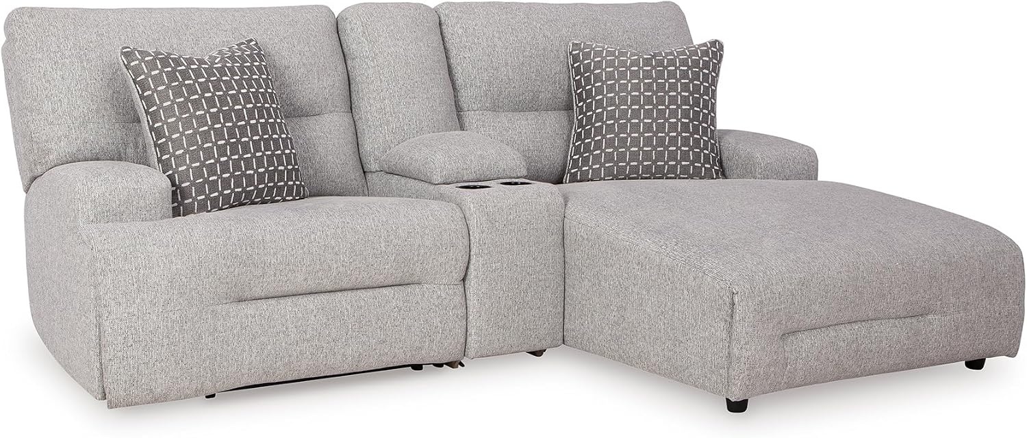 image:imageSignature Design by Ashley Acklen Place Stain Resistant Contemporary LeftArm Facing 3Piece Power Reclining Sectional Sofa with Chaise Adjustable Headrest USB PortsConsole and Cup Holders BluePewter