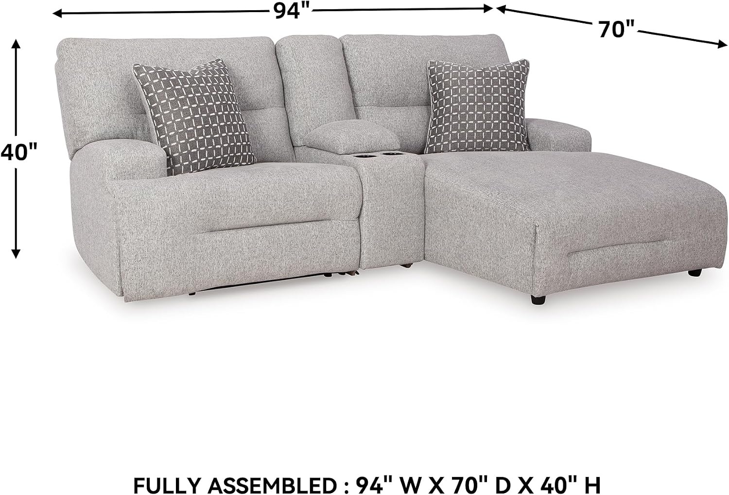 image:imageSignature Design by Ashley Acklen Place Stain Resistant Contemporary LeftArm Facing 3Piece Power Reclining Sectional Sofa with Chaise Adjustable Headrest USB PortsConsole and Cup Holders BluePewter