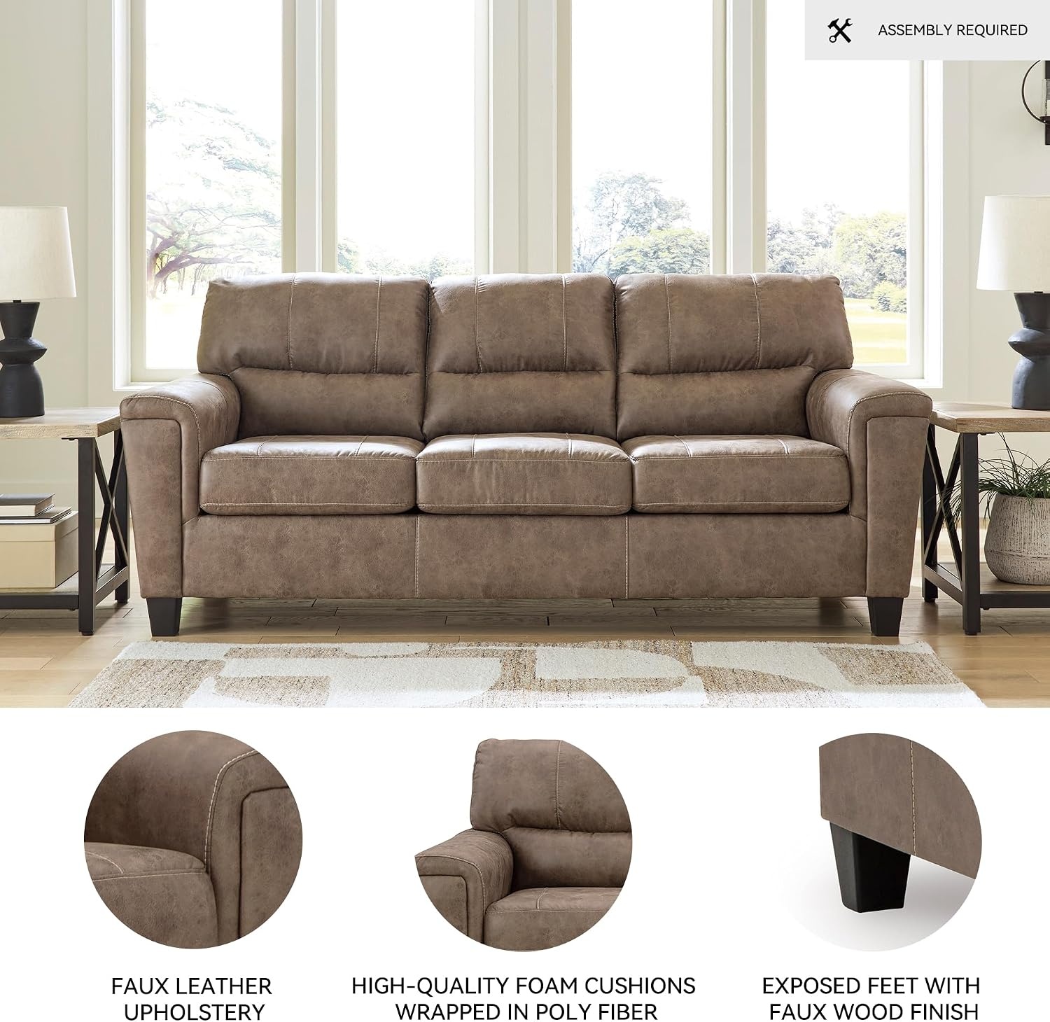 image:imageSignature Design by Ashley Navi Faux Leather 3Seater Sofa Fossil