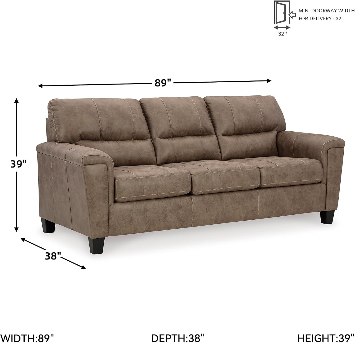 image:imageSignature Design by Ashley Navi Faux Leather 3Seater Sofa Fossil