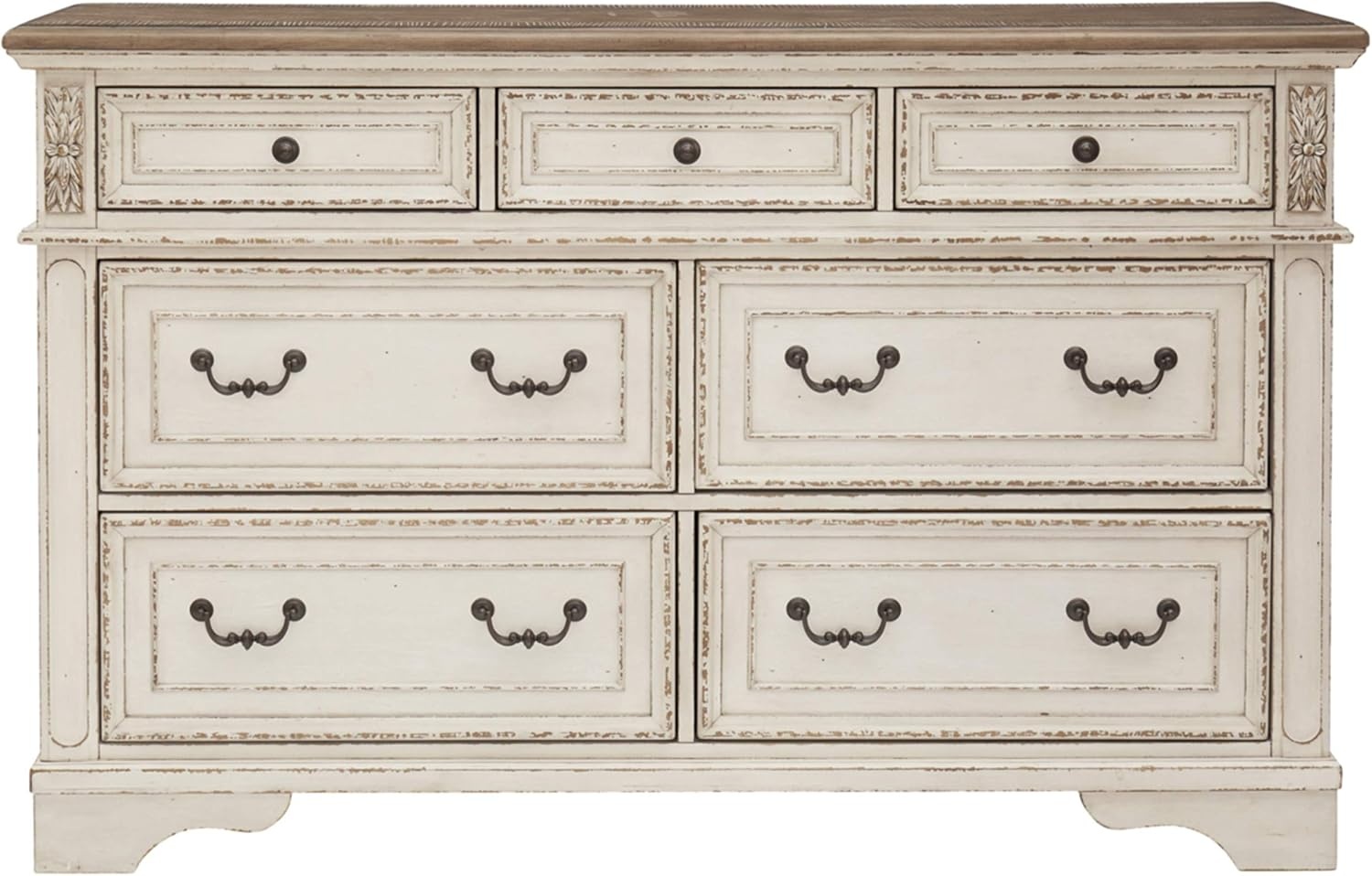 image:imageSignature Design by Ashley Realyn French Country 7 Drawer Two Tone Dresser Chipped White and Round End Table Bundle