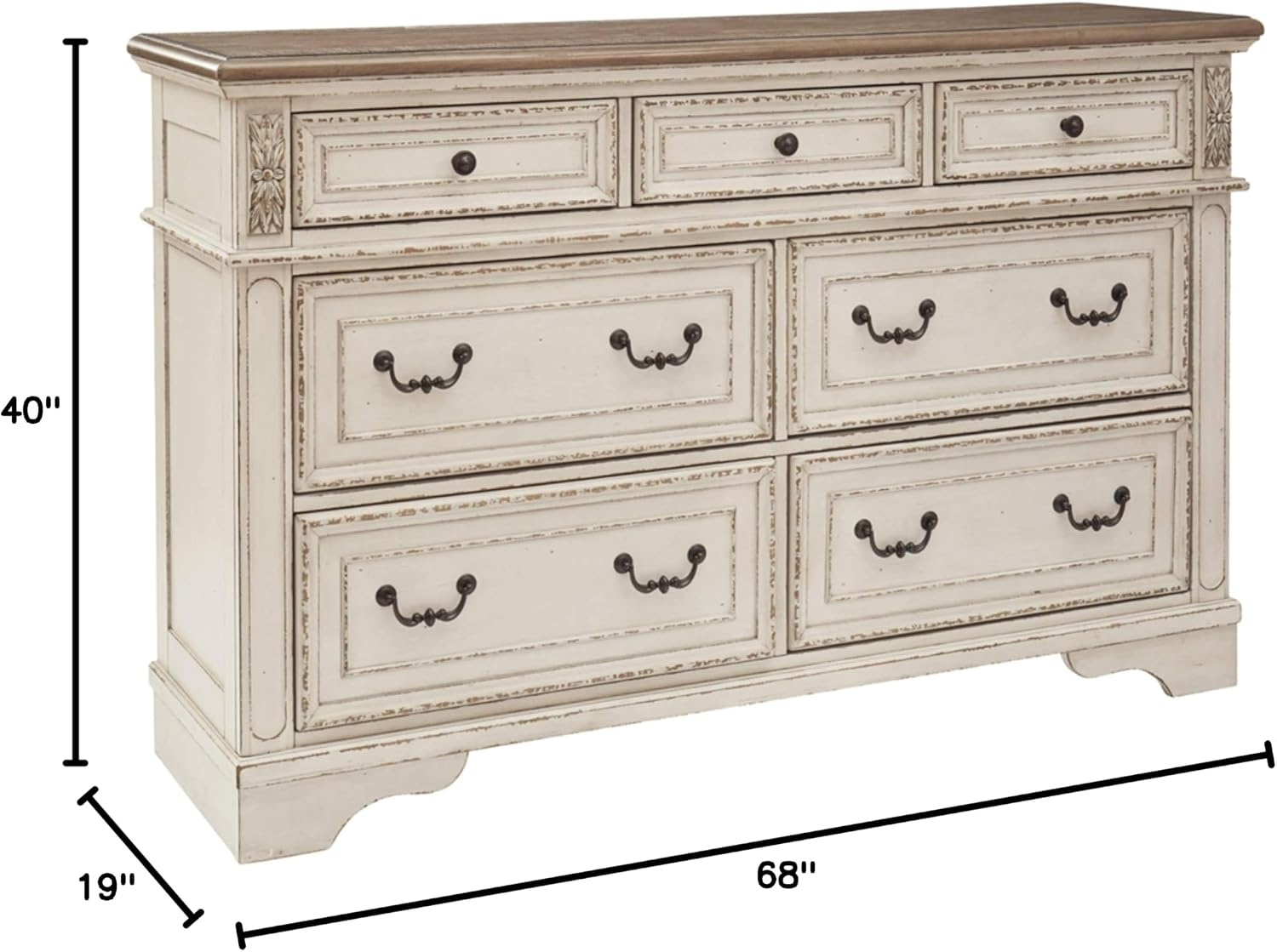 image:imageSignature Design by Ashley Realyn French Country 7 Drawer Two Tone Dresser Chipped White and Round End Table Bundle
