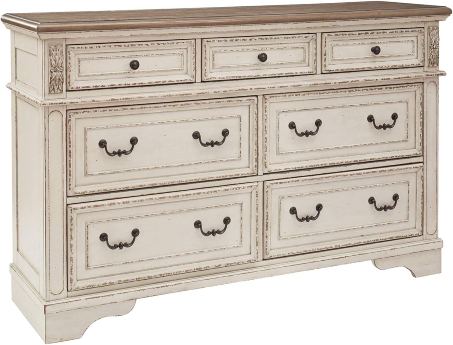image:imageSignature Design by Ashley Realyn French Country 7 Drawer Two Tone Dresser Chipped White and Round End Table Bundle
