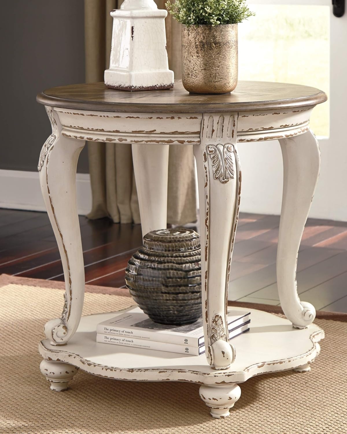 image:imageSignature Design by Ashley Realyn French Country 7 Drawer Two Tone Dresser Chipped White and Round End Table Bundle