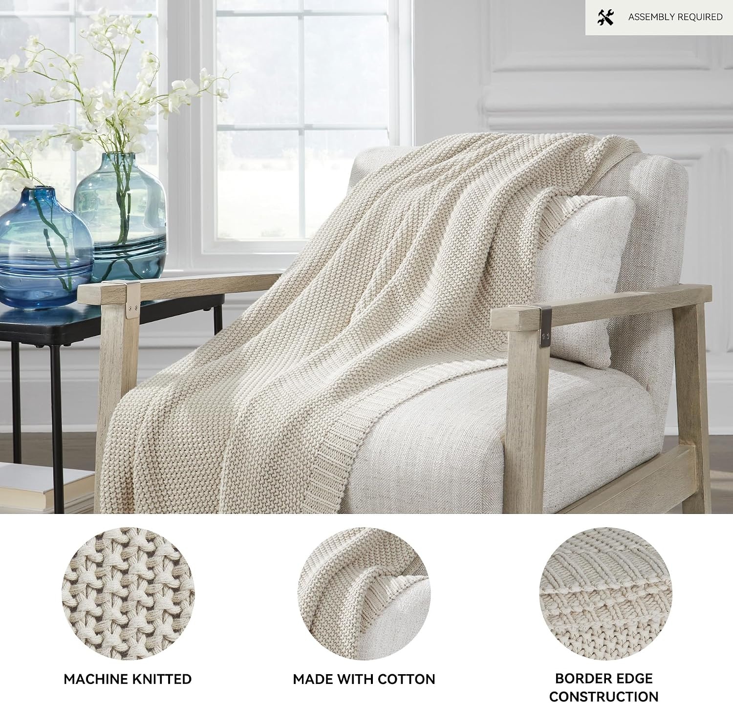 image:imageSignature Design by Ashley Gayelery Contemporary Cotton Blanket Throw Set of 3 Light Gray