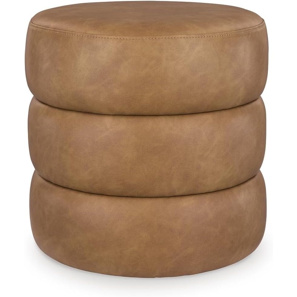 image:imageSignature Design by Ashley Ummi Modern Faux Leather Swivel Accent Ottoman Light Brown