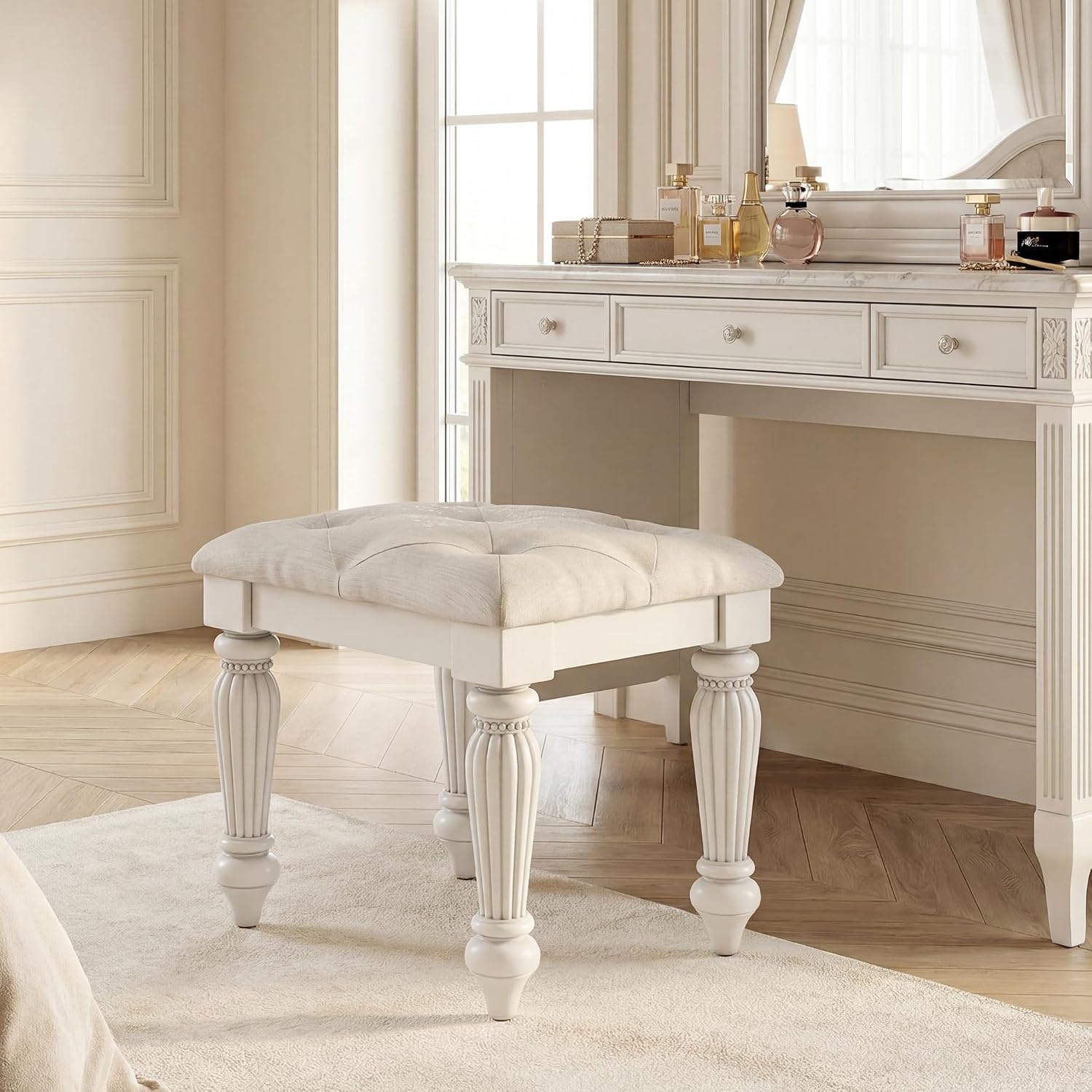 image:imageSignature Design by Ashley Trindura Vanity Stool Button Tufted White