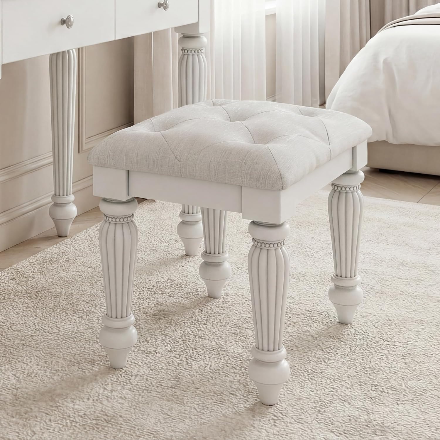 image:imageSignature Design by Ashley Trindura Vanity Stool Button Tufted White