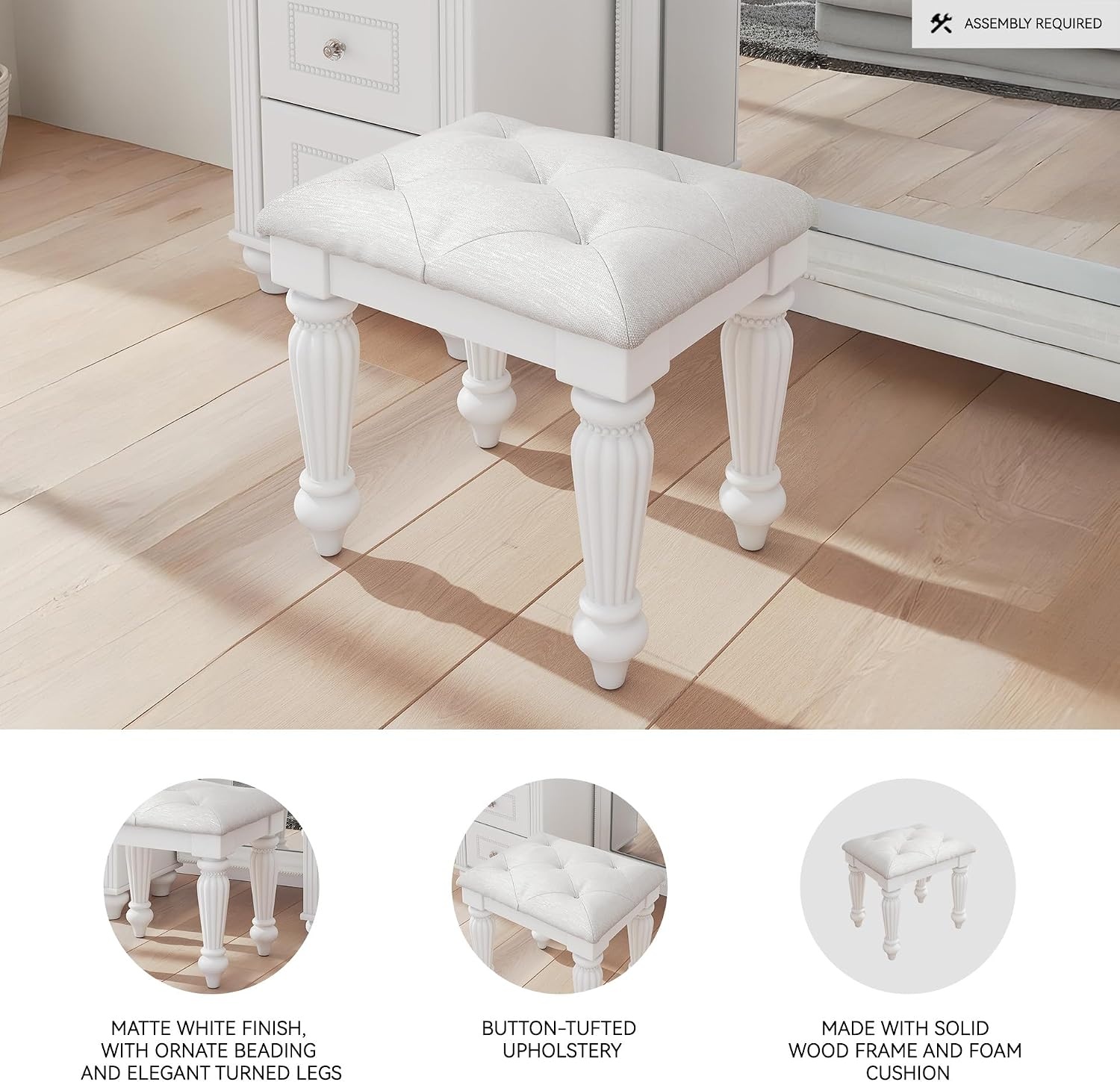 image:imageSignature Design by Ashley Trindura Vanity Stool Button Tufted White