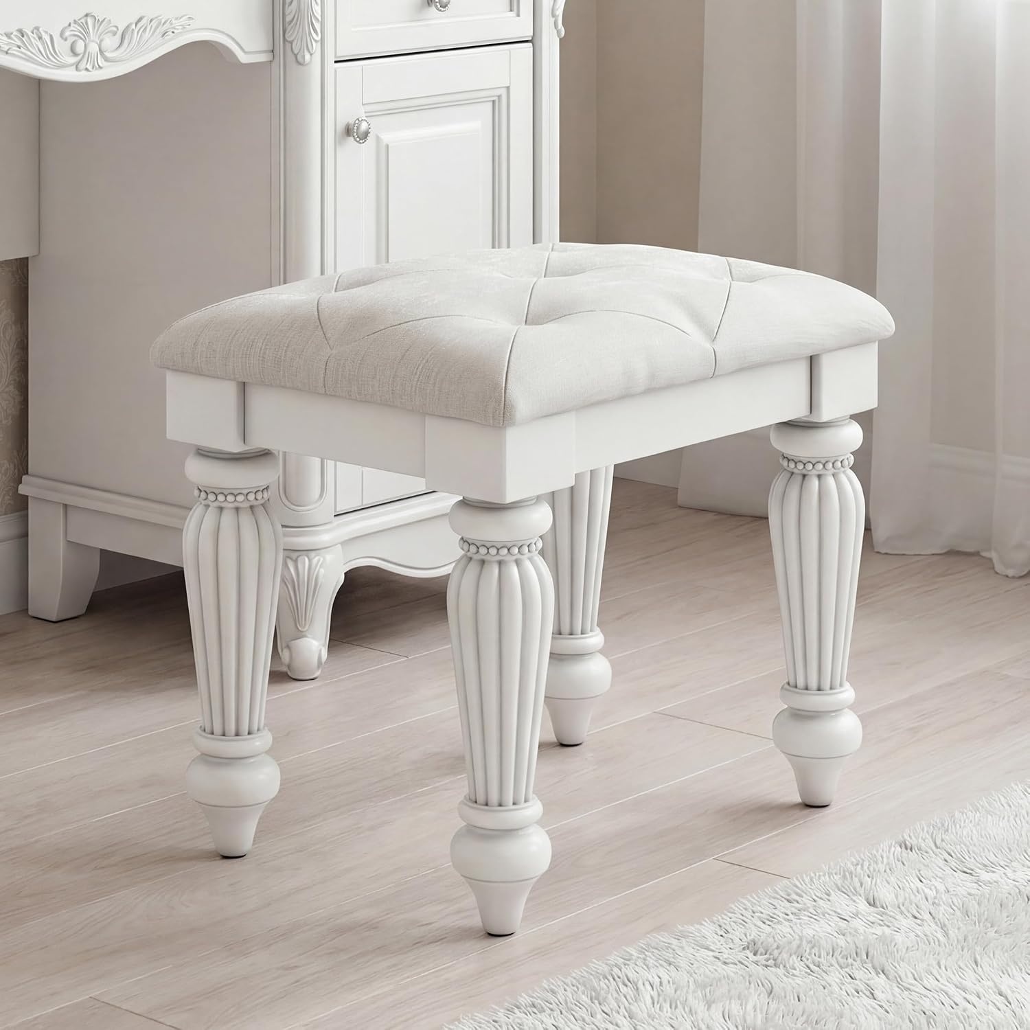 image:imageSignature Design by Ashley Trindura Vanity Stool Button Tufted White