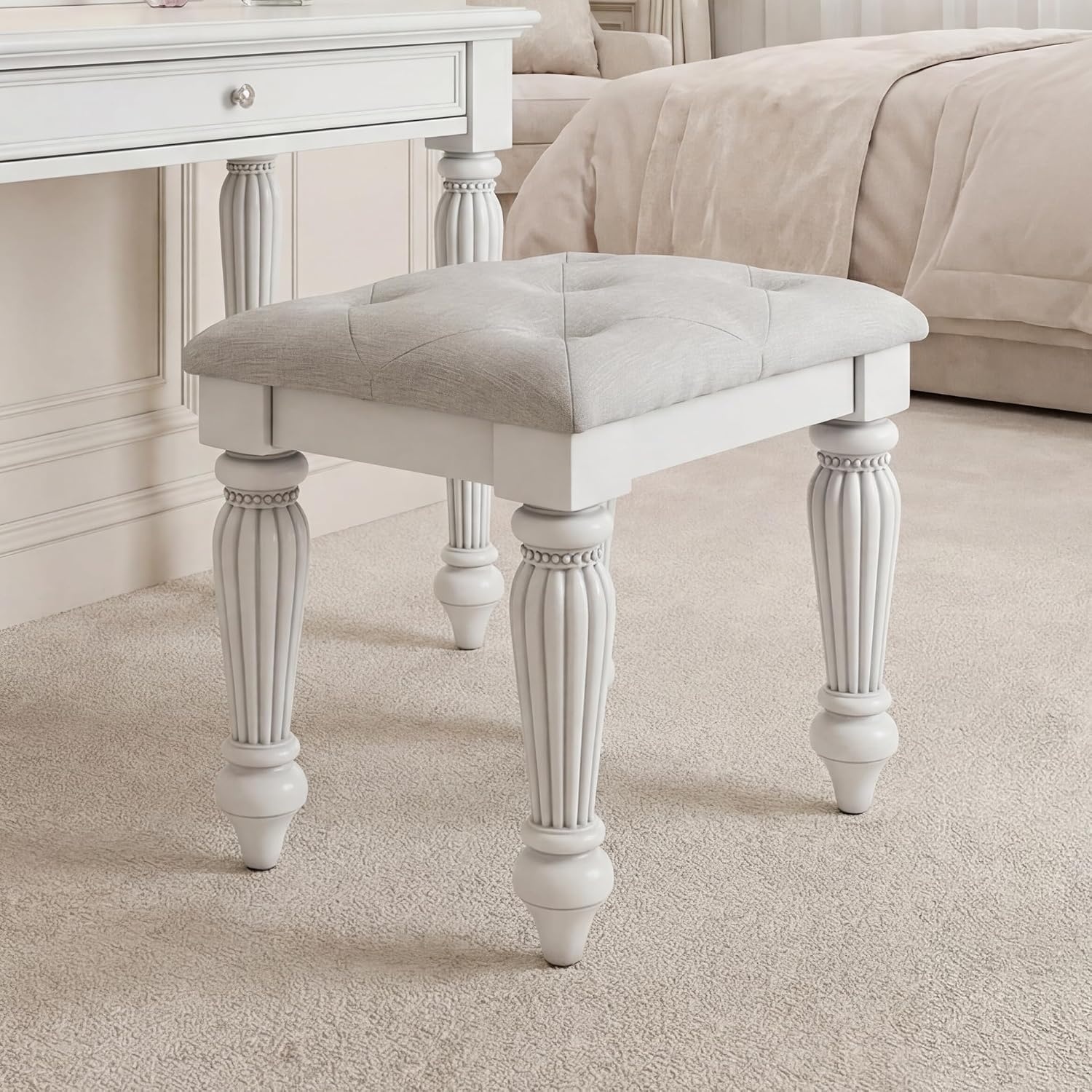 image:imageSignature Design by Ashley Trindura Vanity Stool Button Tufted White