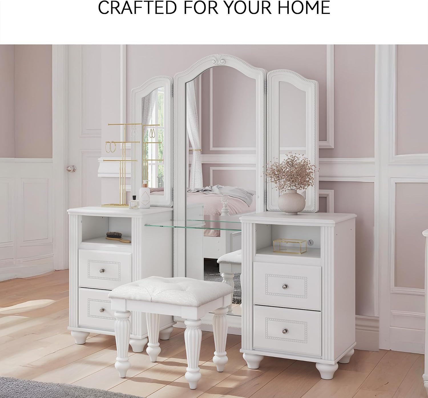 image:imageSignature Design by Ashley Trindura Vanity Stool Button Tufted White