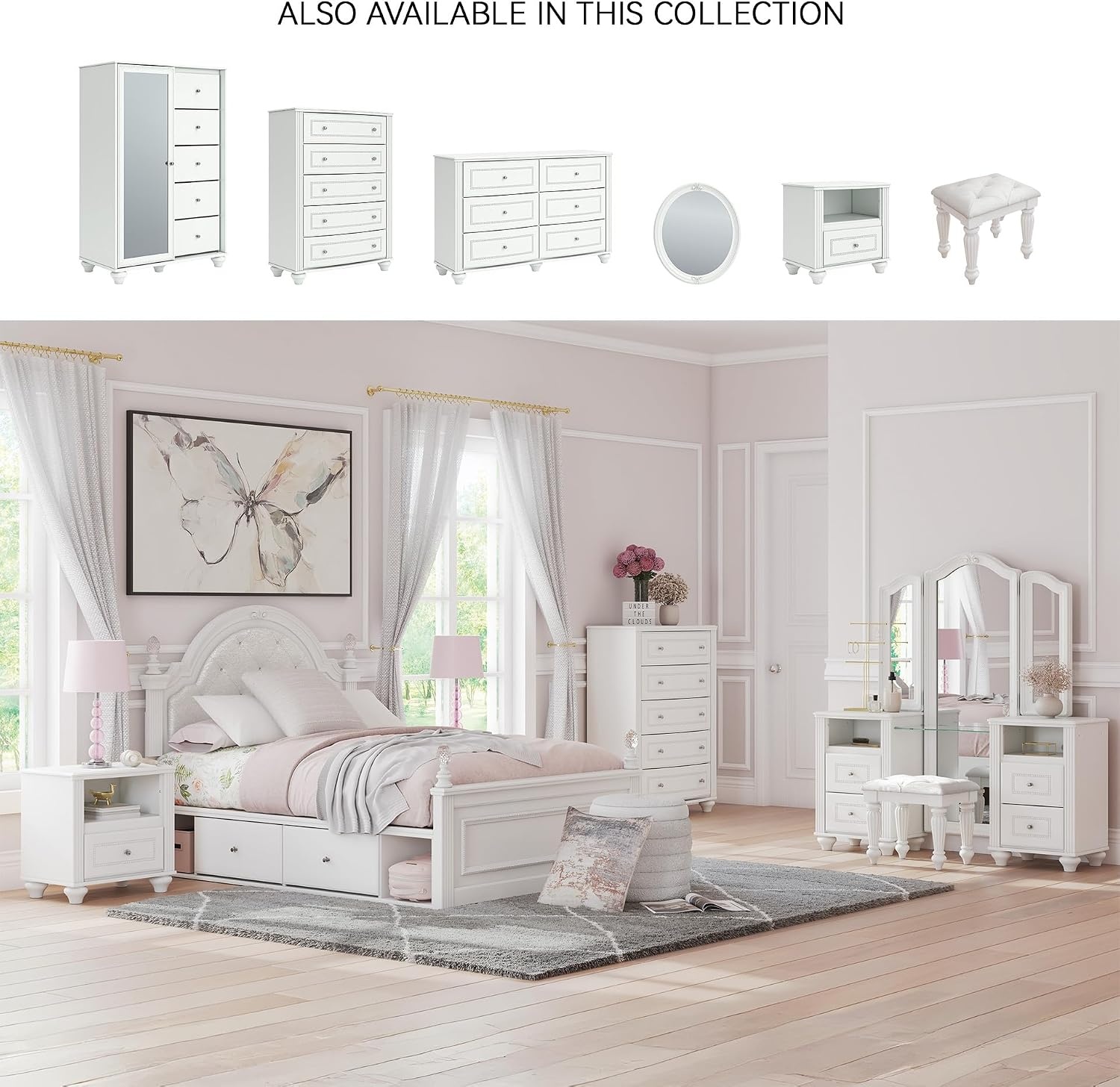 image:imageSignature Design by Ashley Trindura Vanity Stool Button Tufted White