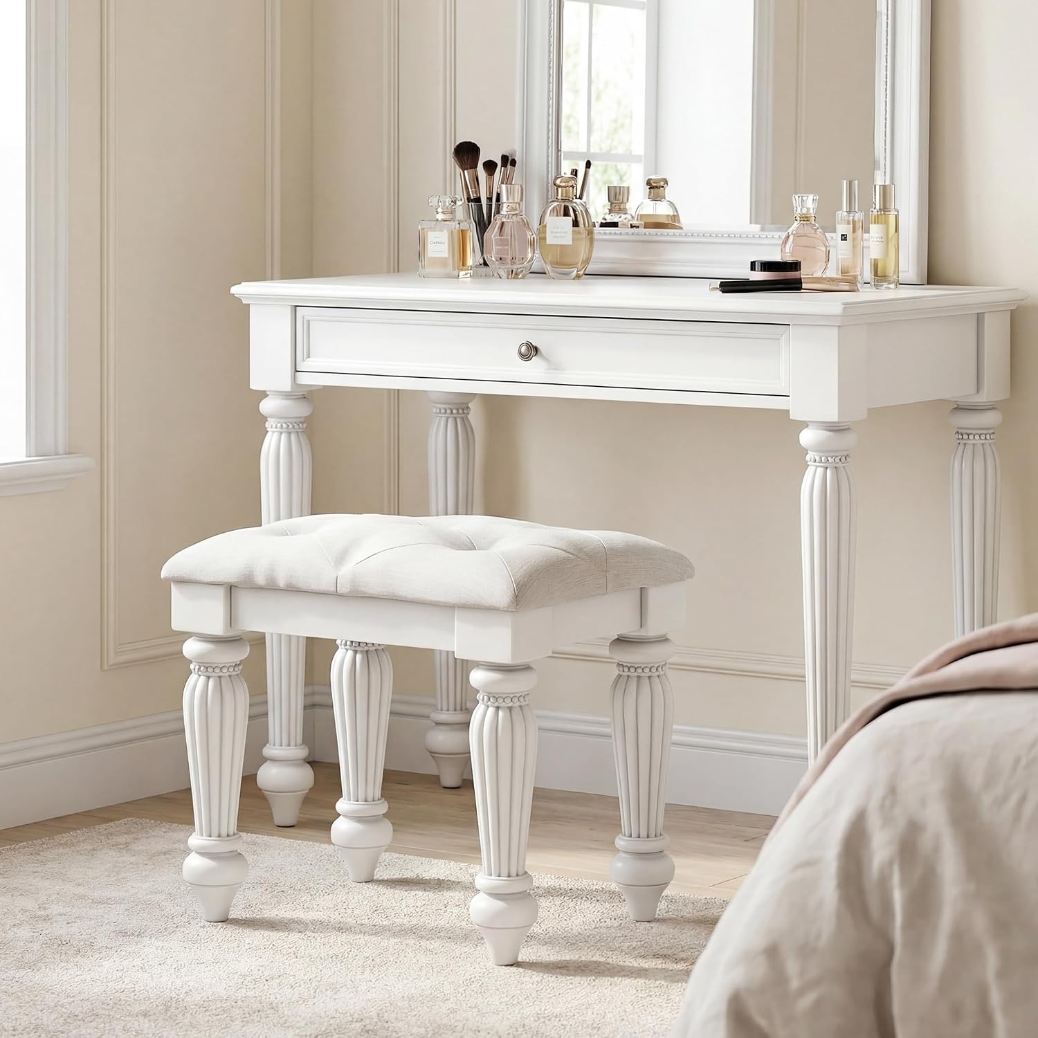 image:imageSignature Design by Ashley Trindura Vanity Stool Button Tufted White