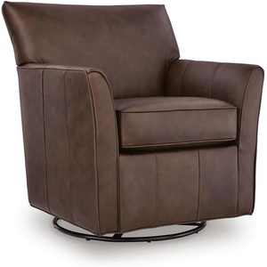 Signature Design by Ashley Leather Swivel Glider Accent Chair, Brown