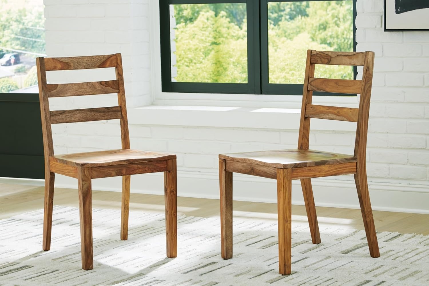 image:imageSignature Design by Ashley Dressonni Farmhouse Solid Wood Armless Dining Chair Set of 2 Light Brown