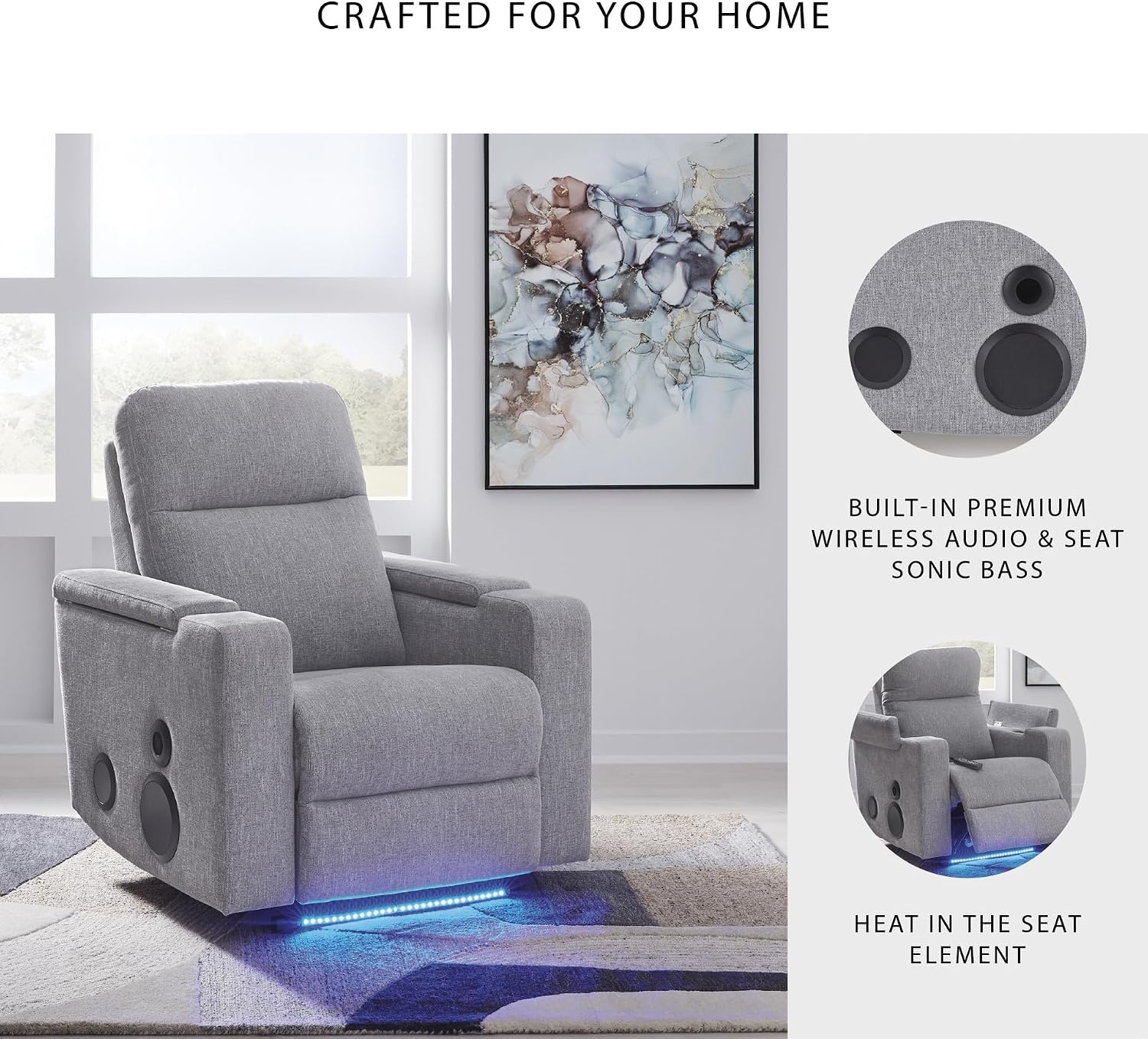 image:imageSignature Design by Ashley Power Glider Recliner with Audio Pewter