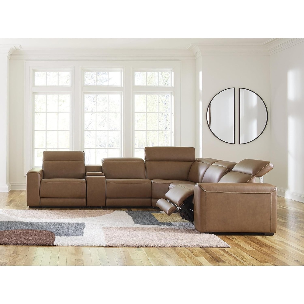 image:imageSignature Design by Ashley 4Piece Power Reclining Leather Sectional6Piece Sectional with Console