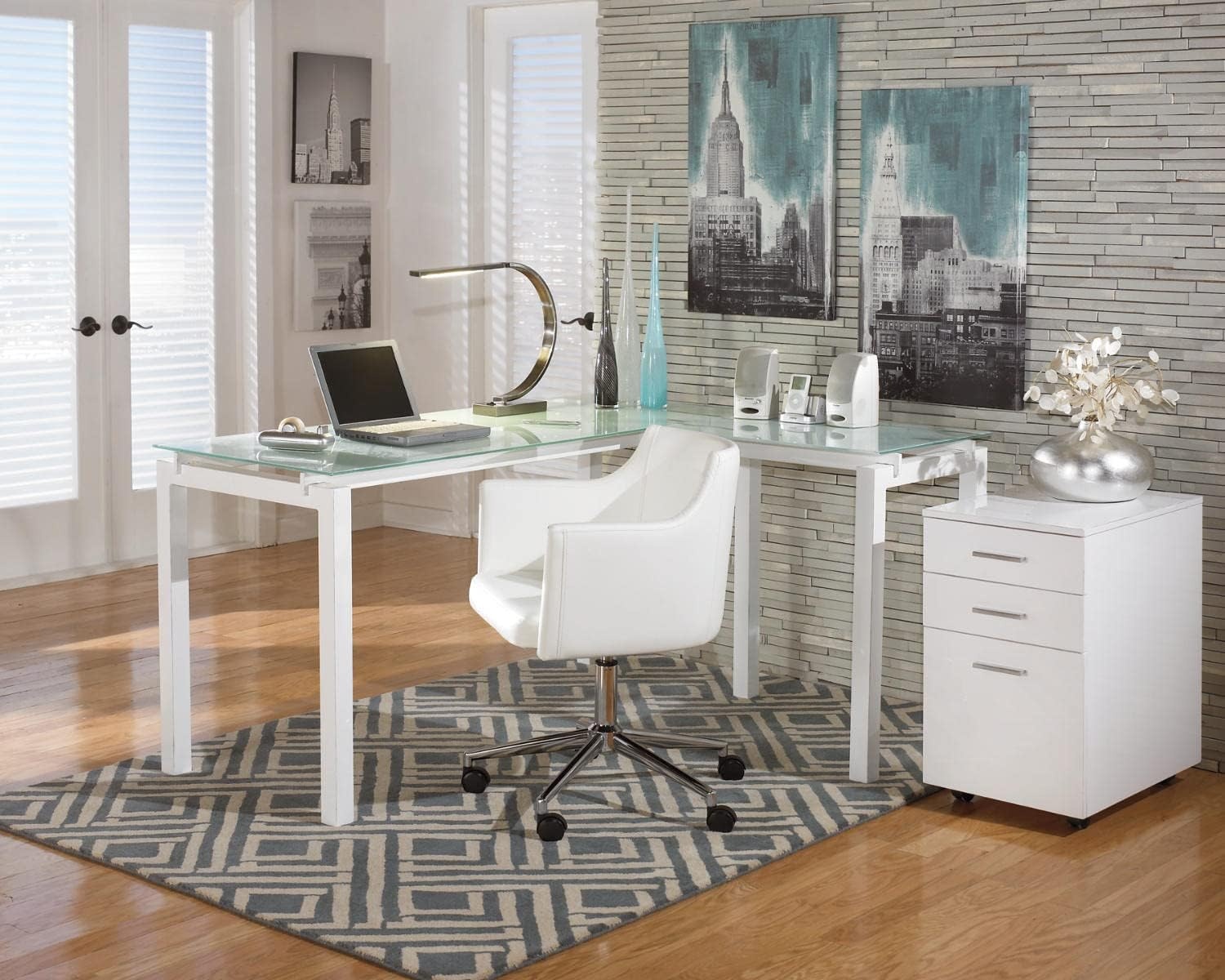 image:imageSignature Design by Ashley Baraga Contemporary Adjustable Swivel Home Office Desk Chair WhiteWhite