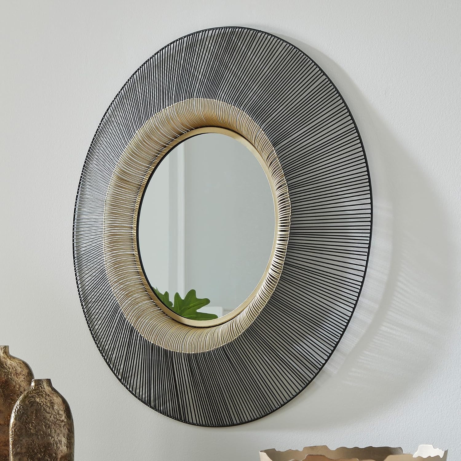image:imageSignature Design by Ashley Dallmen Contemporary Accent Mirror with Thick Frame Black amp Gold