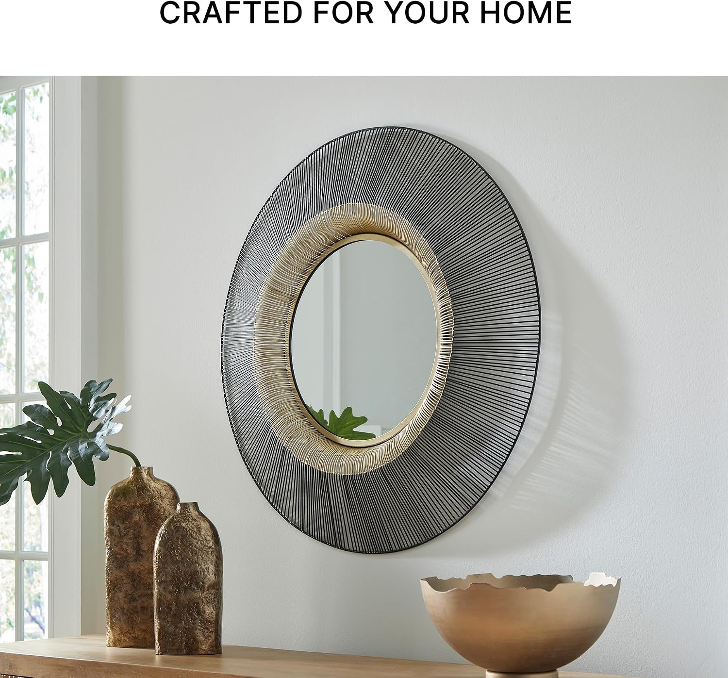 image:imageSignature Design by Ashley Dallmen Contemporary Accent Mirror with Thick Frame Black amp Gold