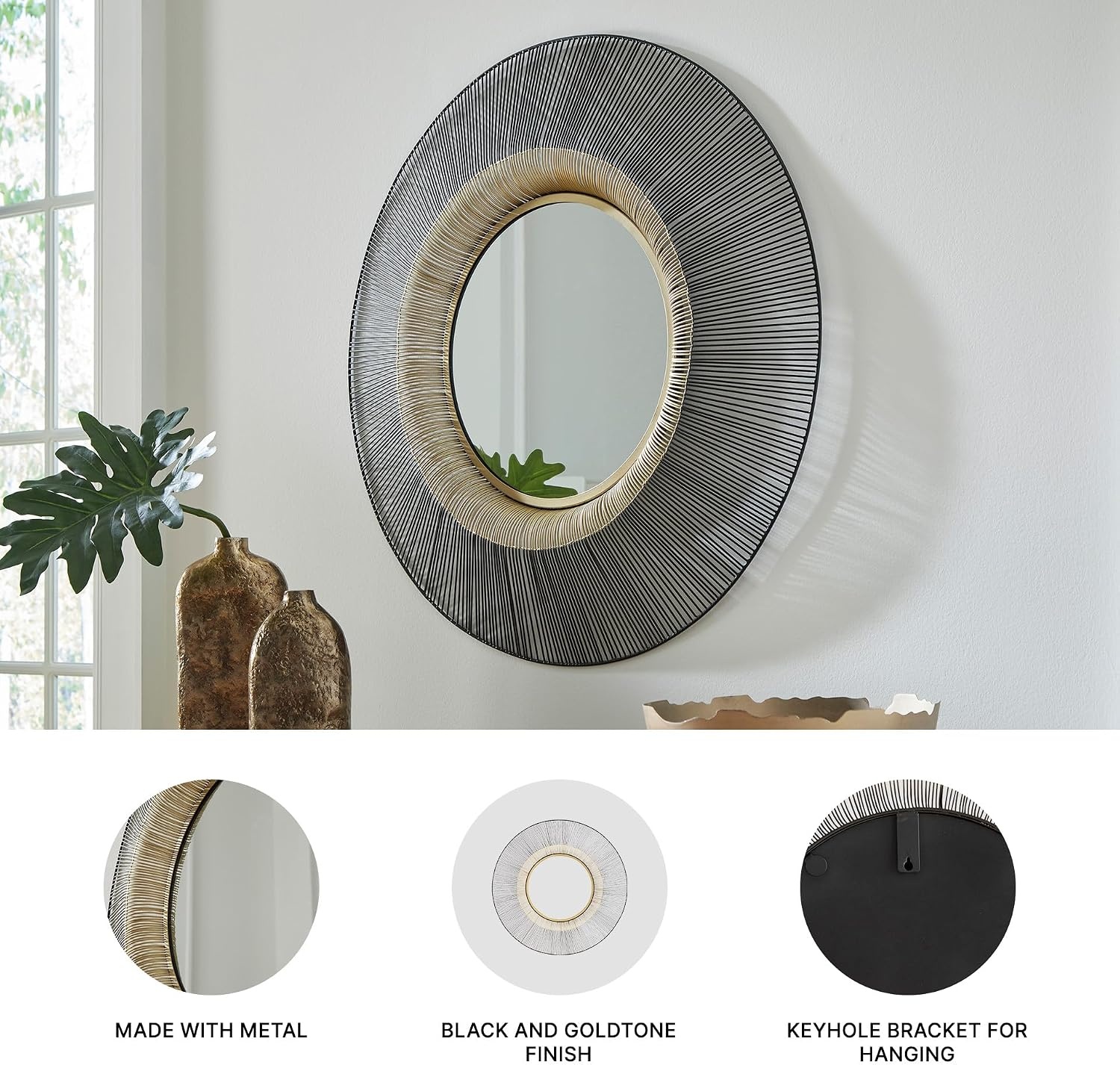 image:imageSignature Design by Ashley Dallmen Contemporary Accent Mirror with Thick Frame Black amp Gold