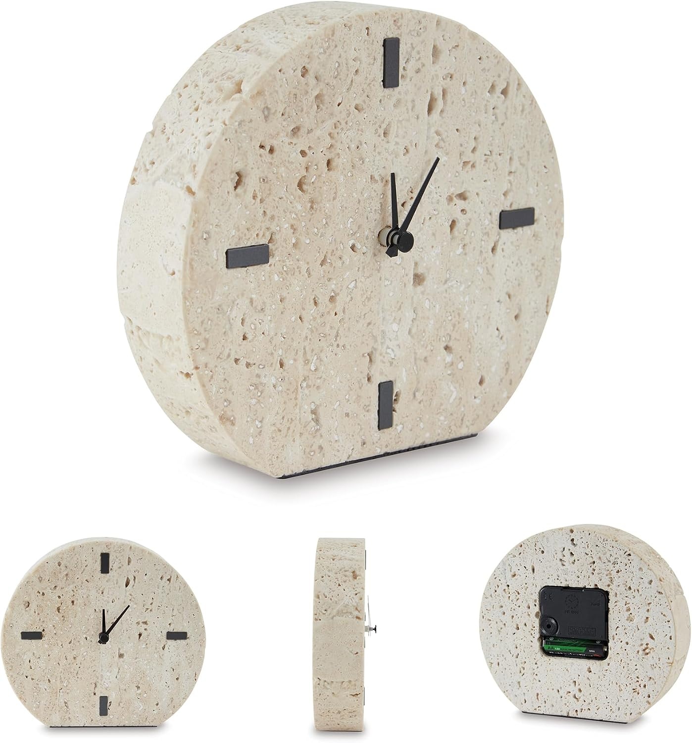 image:imageSignature Design by Ashley Donfordson Minimalist Travertine Analog Table Clock Set of 2 Beige amp Black