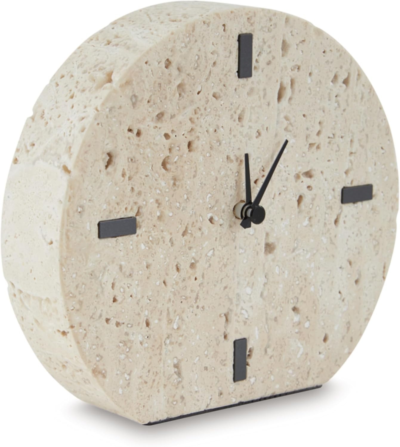 image:imageSignature Design by Ashley Donfordson Minimalist Travertine Analog Table Clock Set of 2 Beige amp Black
