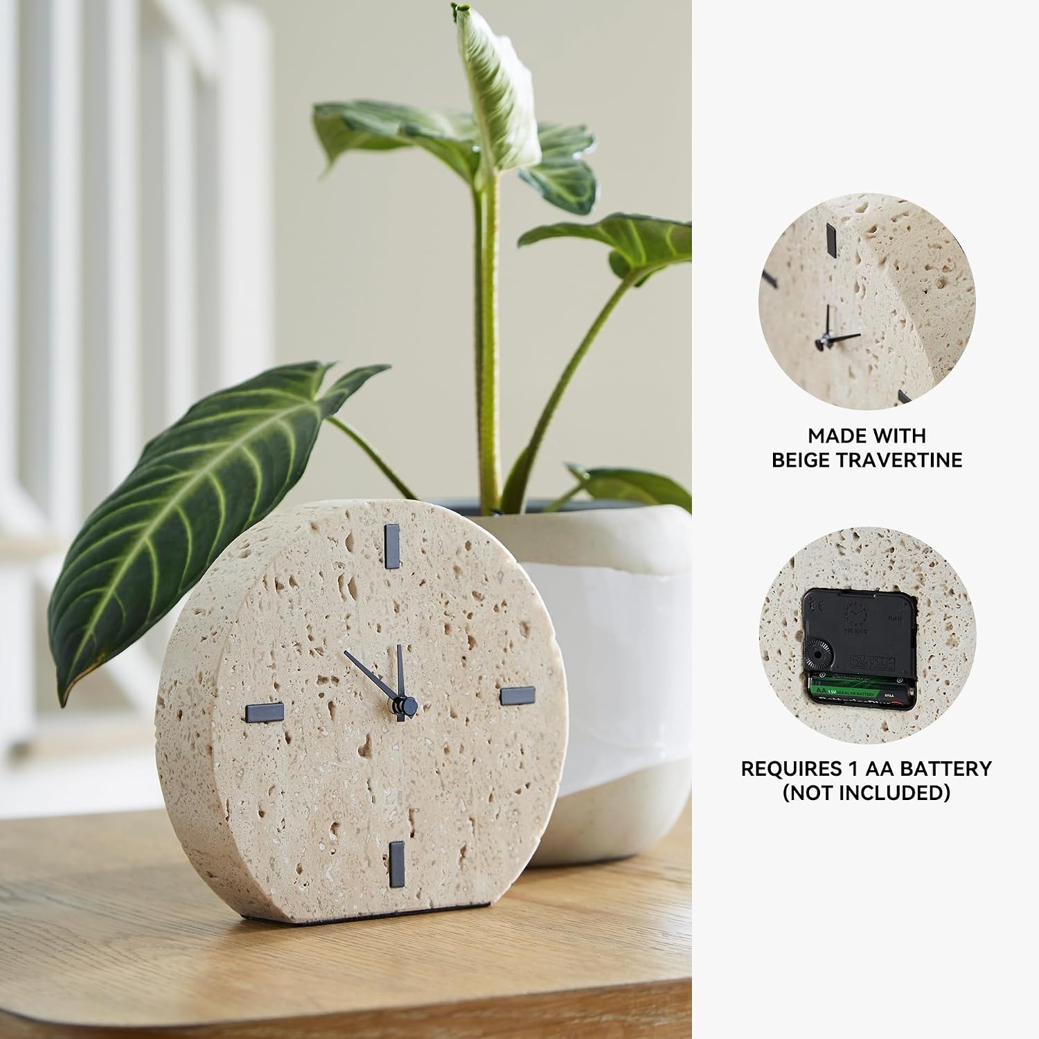 image:imageSignature Design by Ashley Donfordson Minimalist Travertine Analog Table Clock Set of 2 Beige amp Black