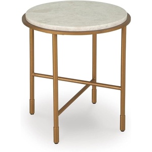 Signature Design by Ashley Alben Transitional Steel End Table with Marble Tabletop, Antique Gold & White