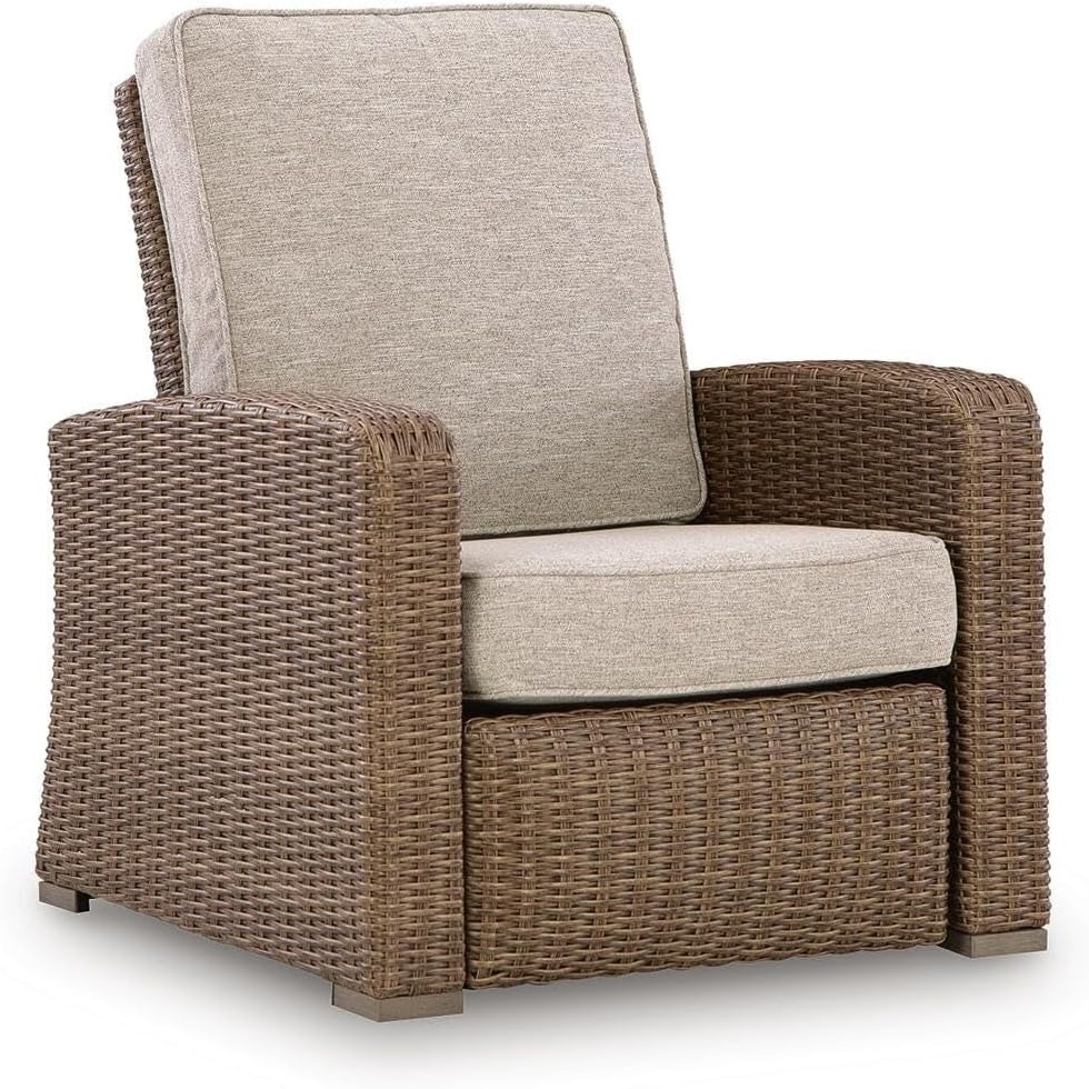 image:imageSignature Design by Ashley Outdoor Wicker Recliner Carmel Bay Beige