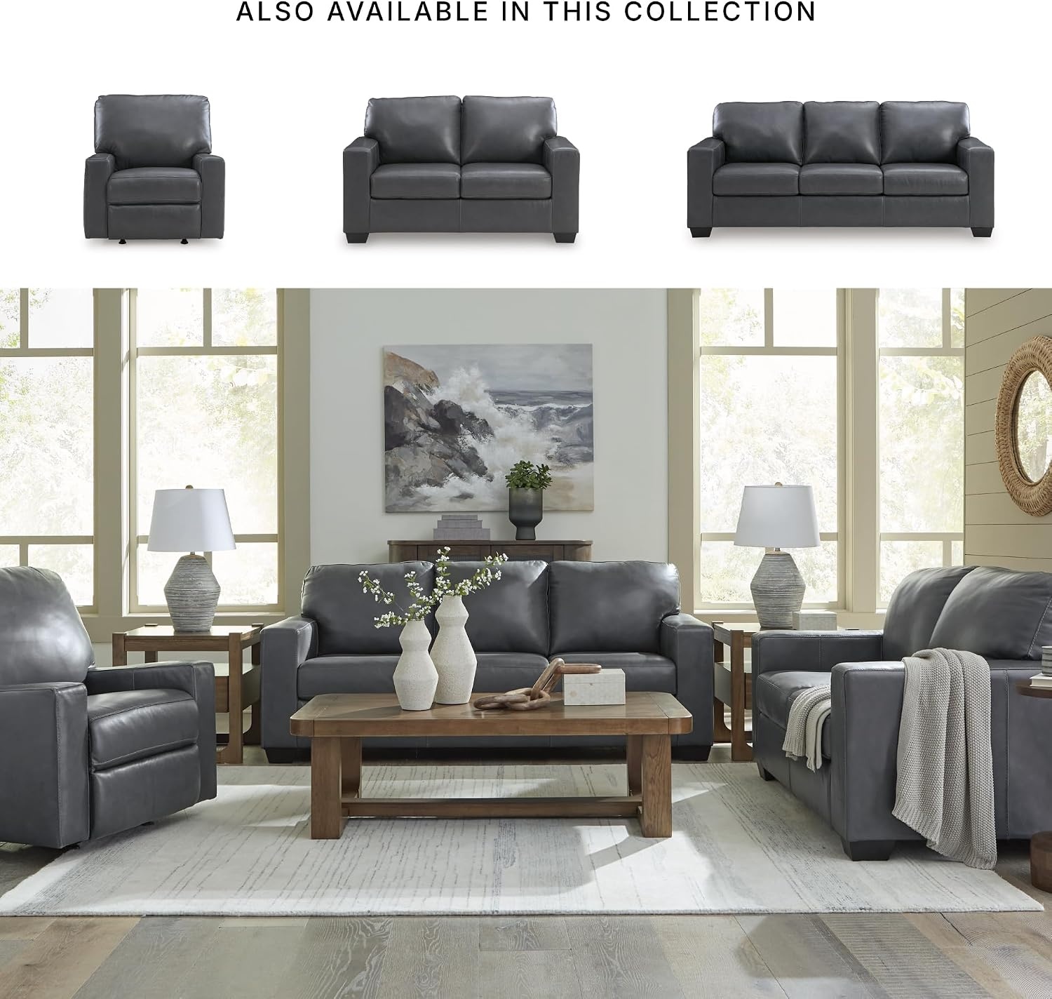 image:imageSignature Design by Ashley Leather Rocker Recliner Chair BlueBrown
