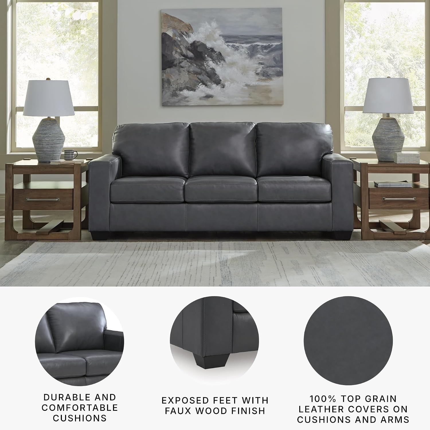 image:imageSignature Design by Ashley Leather Rocker Recliner Chair BlueBrown
