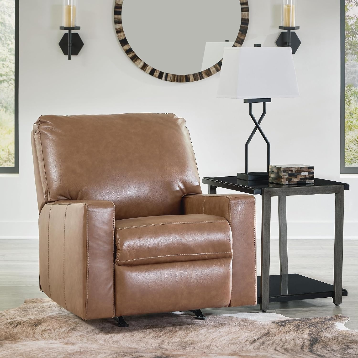 image:imageSignature Design by Ashley Leather Rocker Recliner Chair BlueCarmel