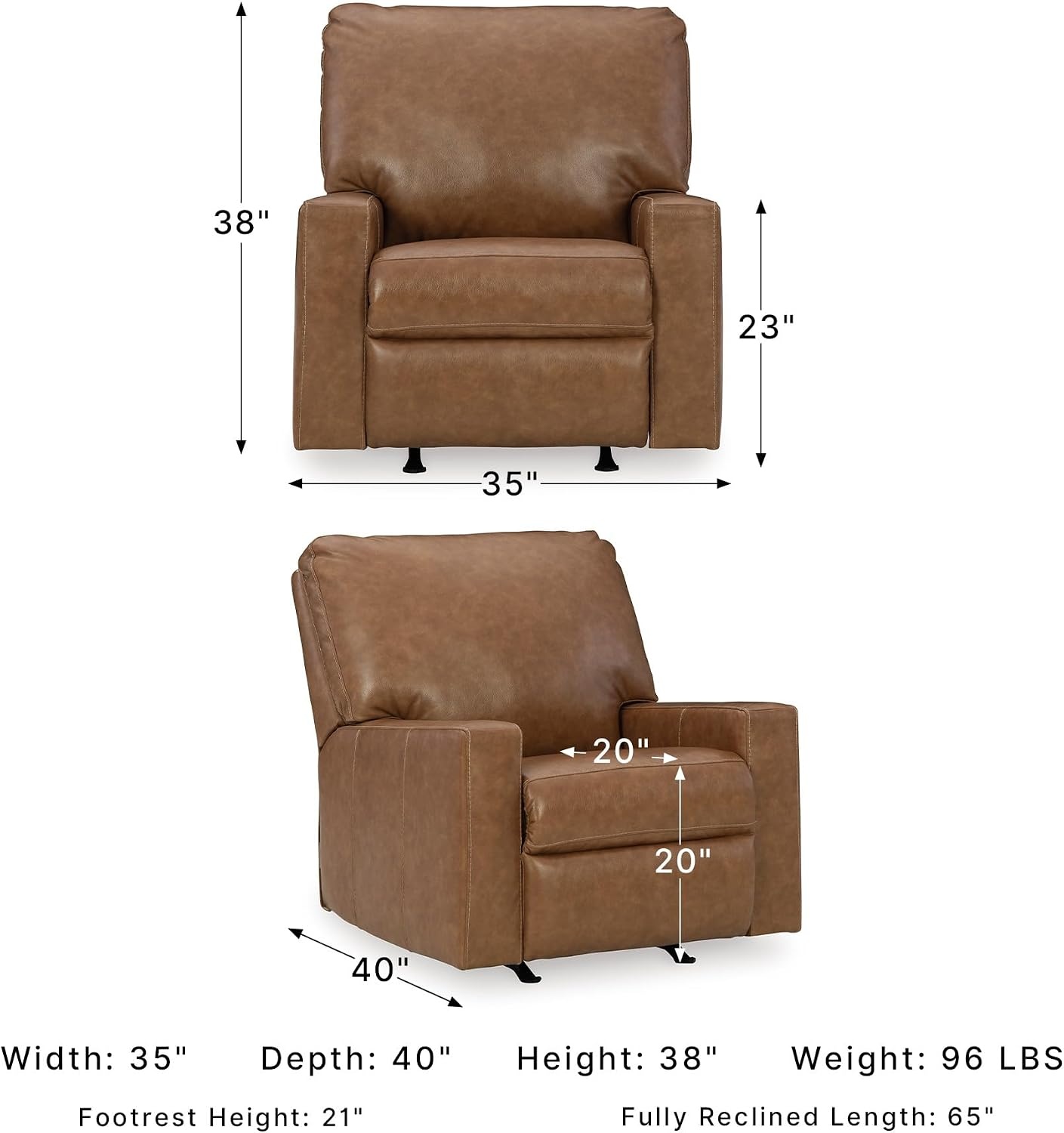 image:imageSignature Design by Ashley Leather Rocker Recliner Chair BlueCarmel