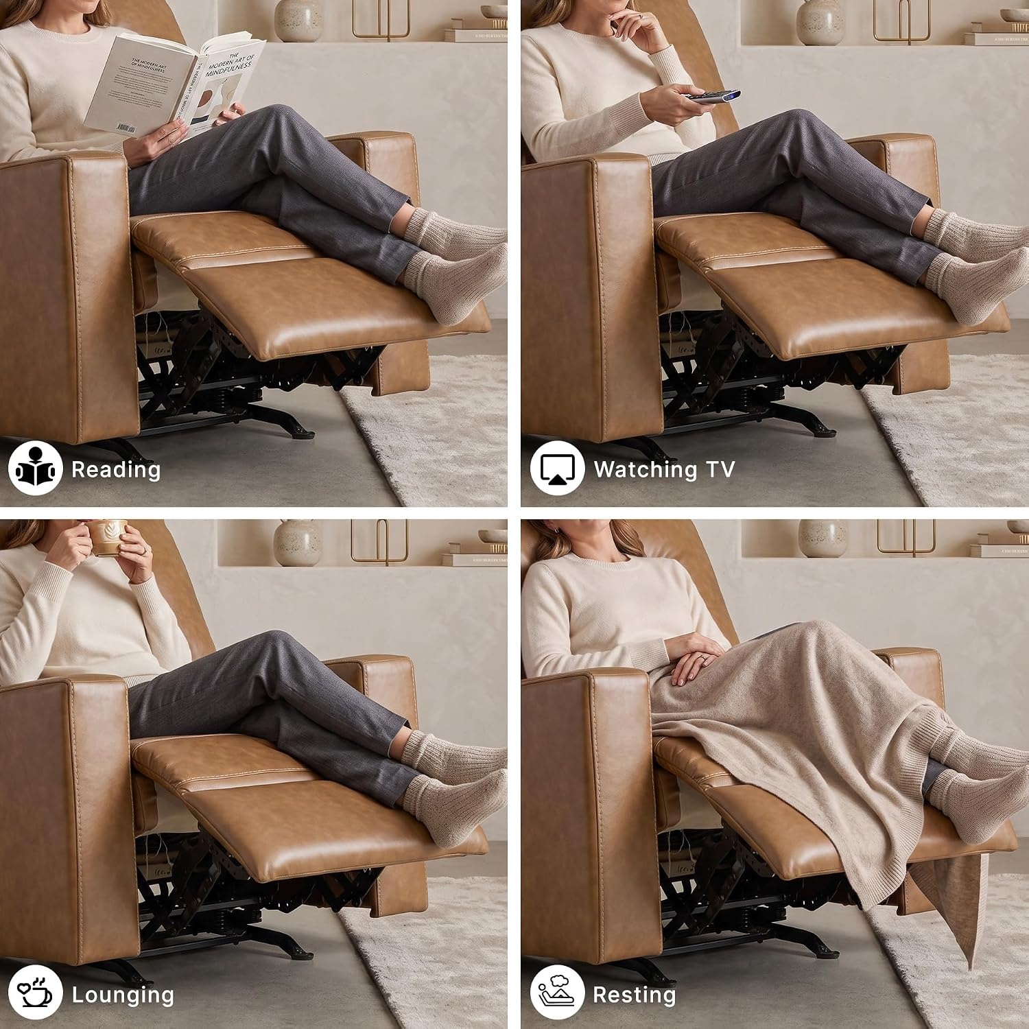 image:imageSignature Design by Ashley Leather Rocker Recliner Chair BlueCarmel